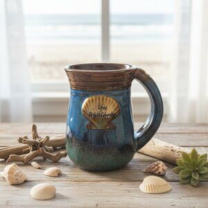 Tofino British Columbia Seashell Souvenir Mug‎ Ceramic Unique Glazed Handwarmer